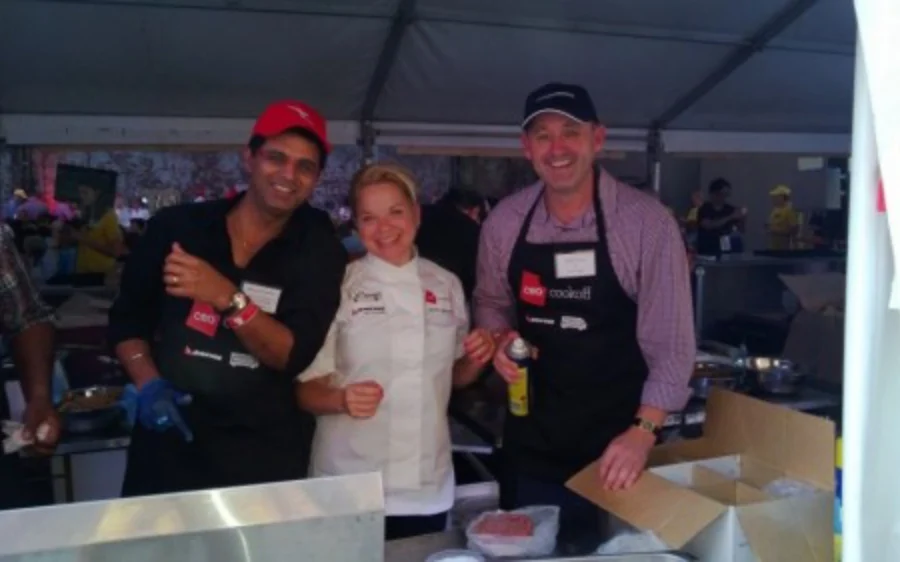 Stuart cooking with chef Lauren Murdoch