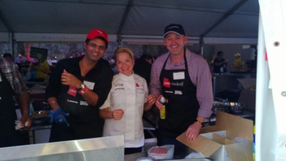 Stuart cooking with chef Lauren Murdoch