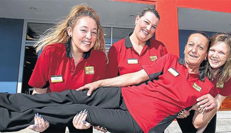 Perfect pick-me-up: Christina Grogan with new colleagues Angela Ludlow, Keetah Gallagher and Celeste Monaghan. Picture: Greg Totman