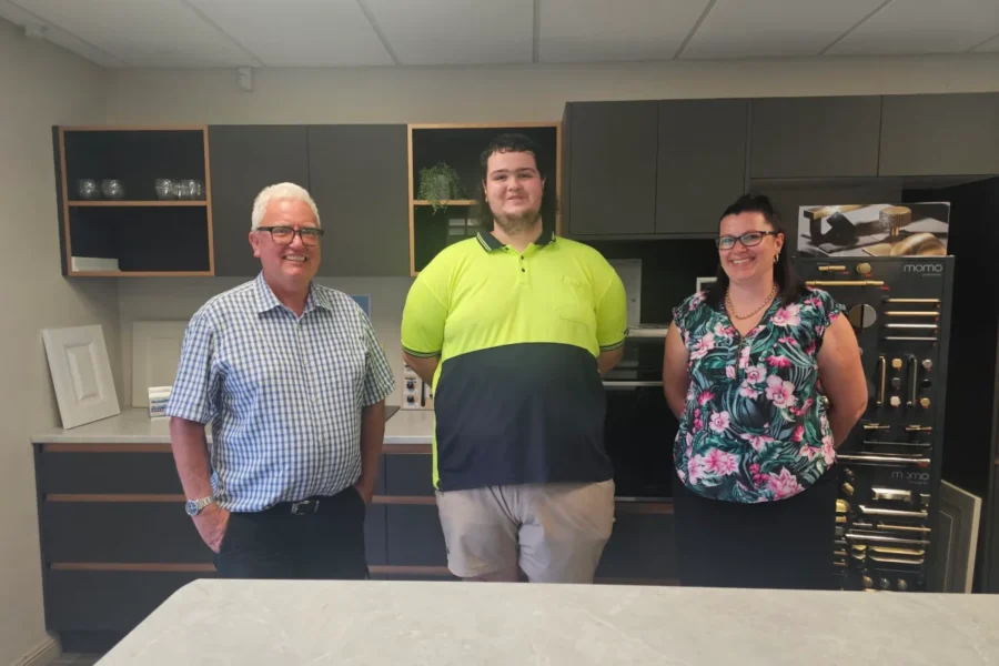 Brett with Tanya and Jim at Hats off Kitchens February 2024 2