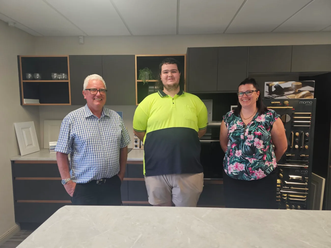 Brett with Tanya and Jim at Hats off Kitchens February 2024 2