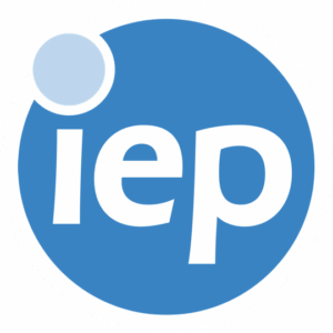 IEP logo, blue circle with the letters iep in lower case
