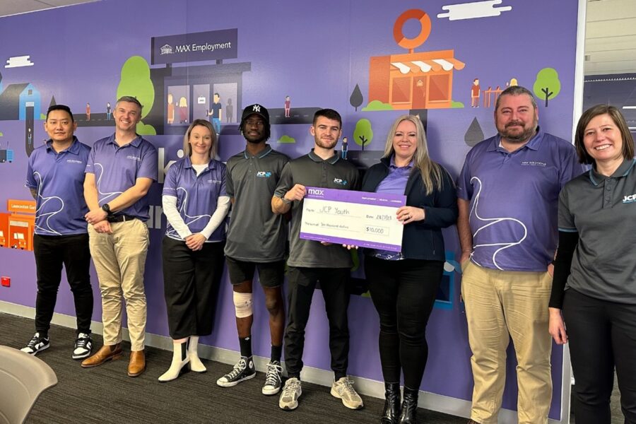 MAX Team In Tasmania presenting cheque to JCP Youth Tasmania