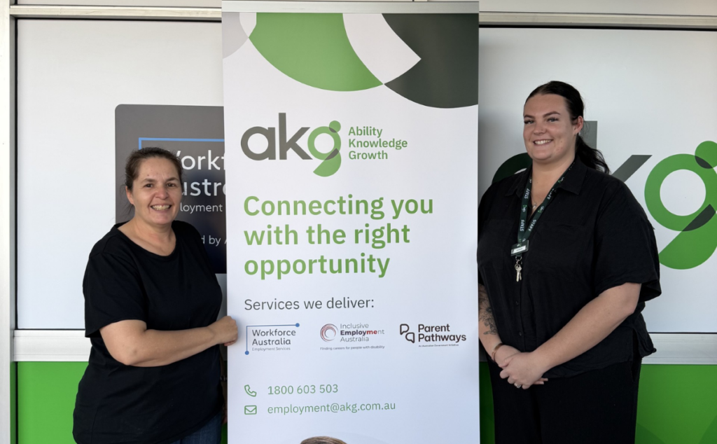 Sarah, pictured here with AKG Job Coach Hannah