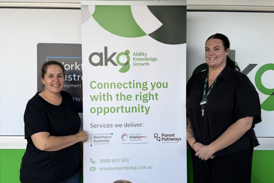 Sarah, pictured here with AKG Job Coach Hannah